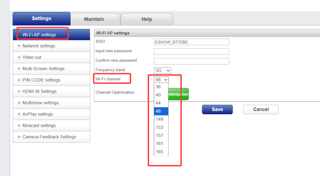5GHz channles of E900P